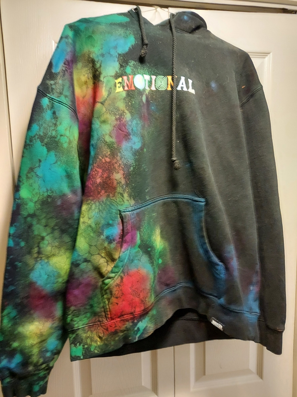 Custom Black Tie-Dye 'EMOTIONAL' Graphic Hoodie
